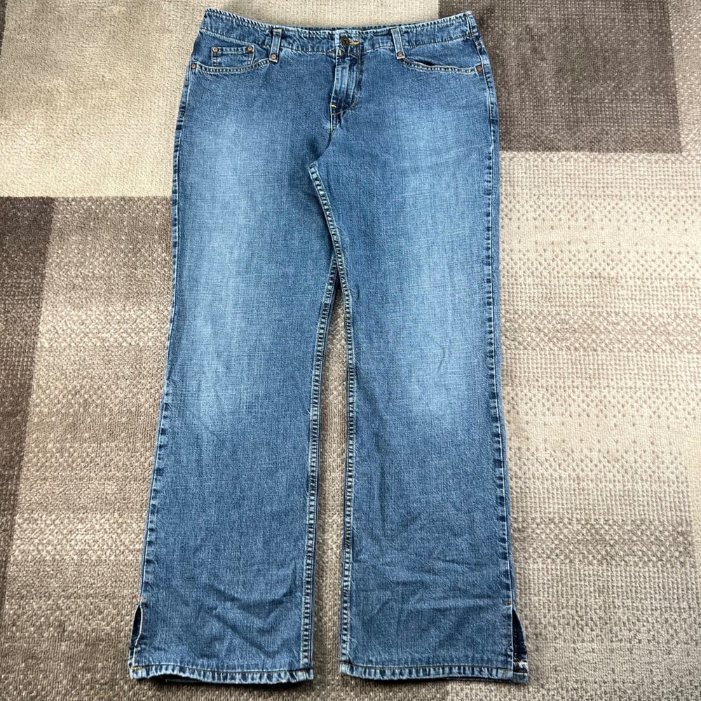 Vintage Lucky Brand Dungarees Elite Jean Size 14/32 Blue Denim Flare Split Hem